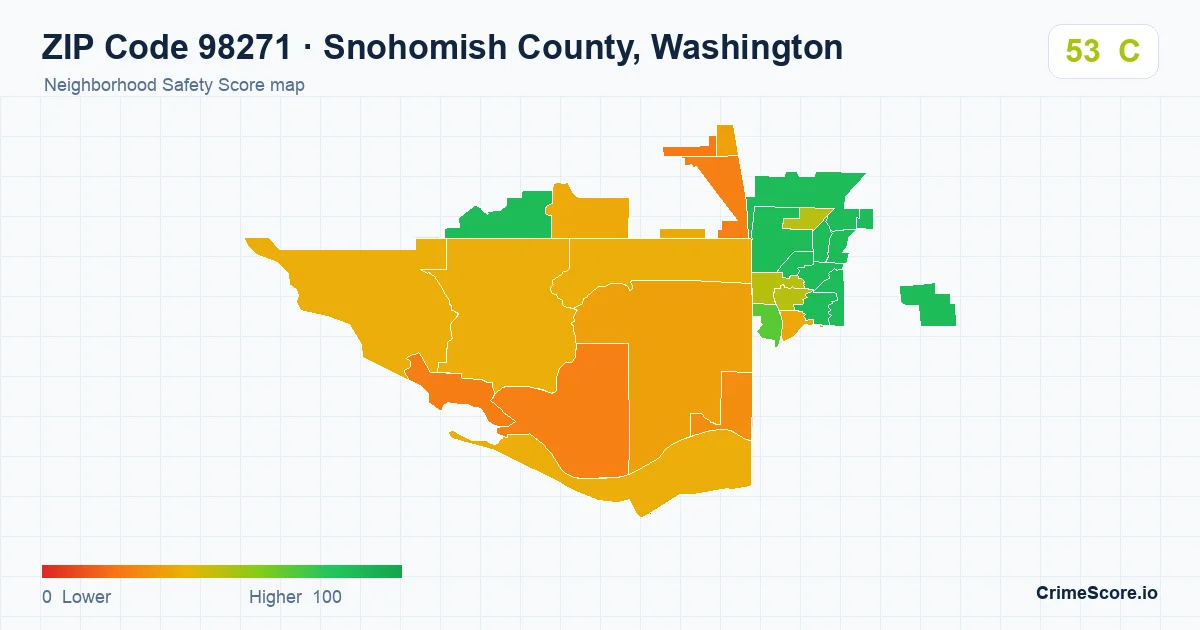 ZIP Code 98271 in Snohomish County, Washington neighborhood Safety Score map