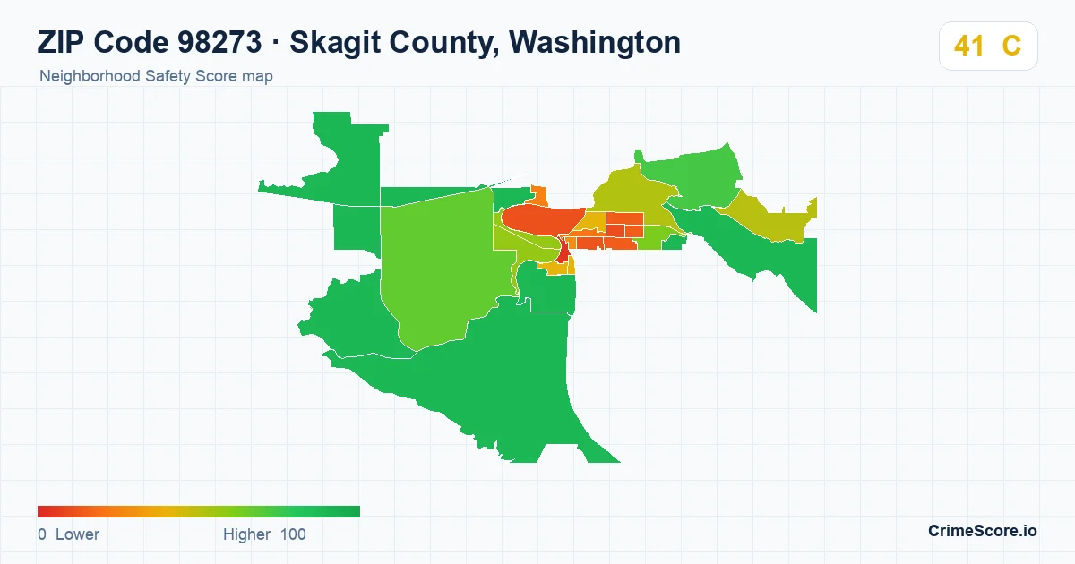 ZIP Code 98273 in Skagit County, Washington neighborhood Safety Score map