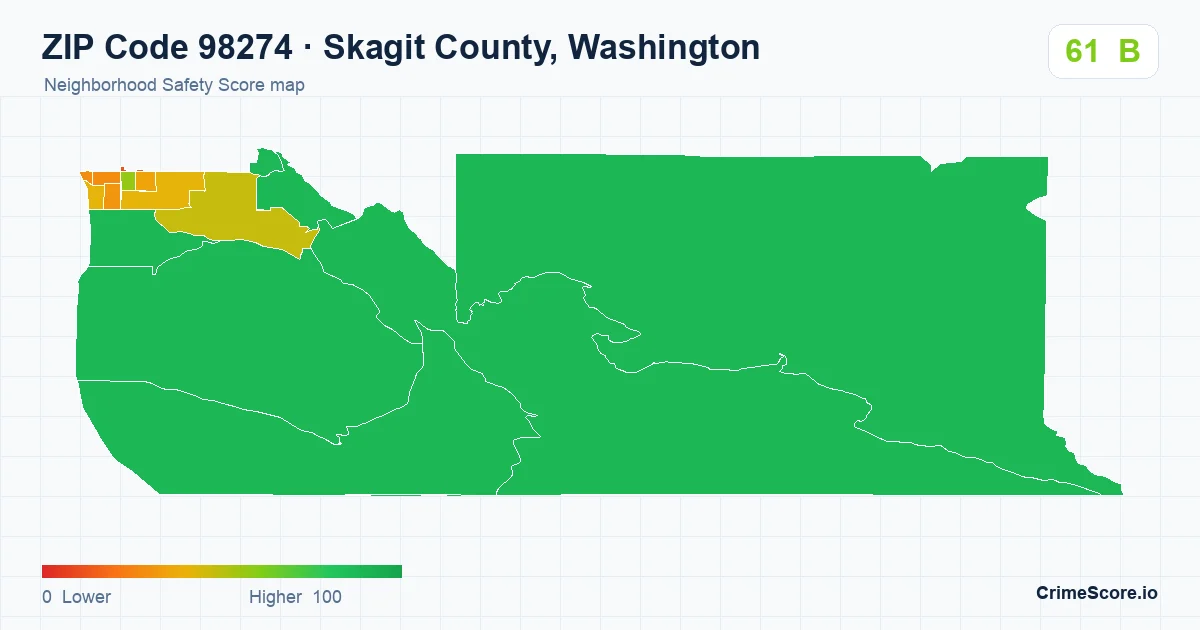 ZIP Code 98274 in Skagit County, Washington neighborhood Safety Score map