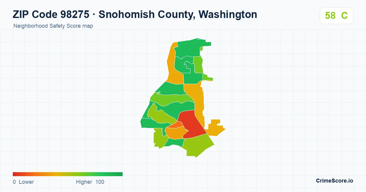 ZIP Code 98275 in Snohomish County, Washington neighborhood Safety Score map