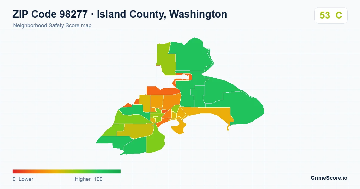 ZIP Code 98277 in Island County, Washington neighborhood Safety Score map