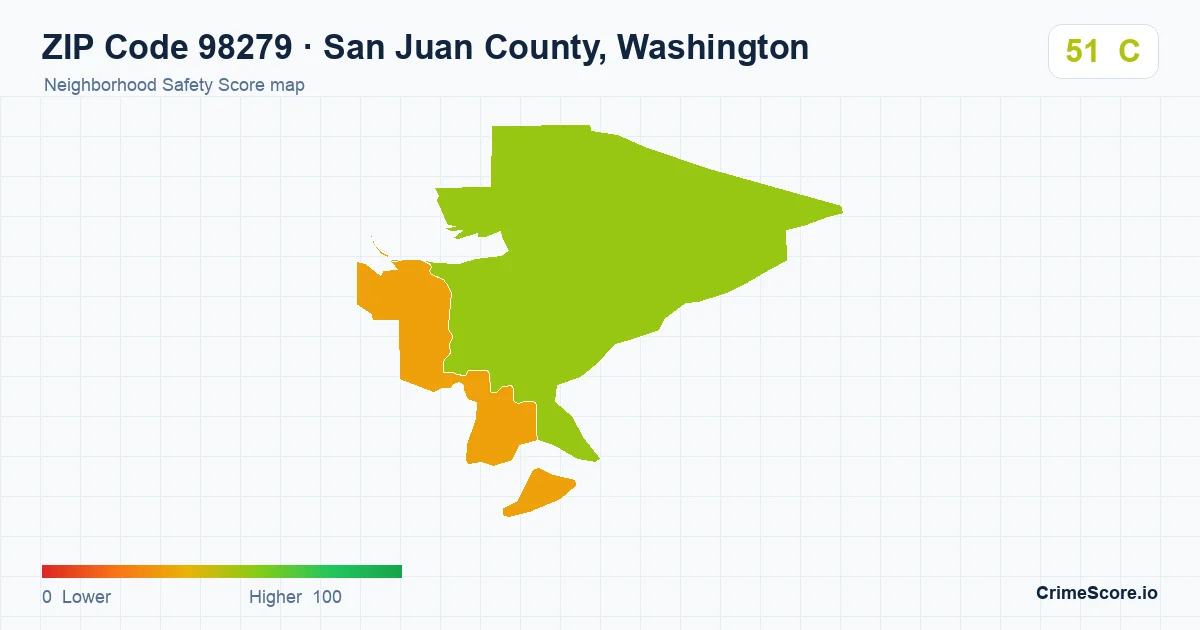 ZIP Code 98279 in San Juan County, Washington neighborhood Safety Score map