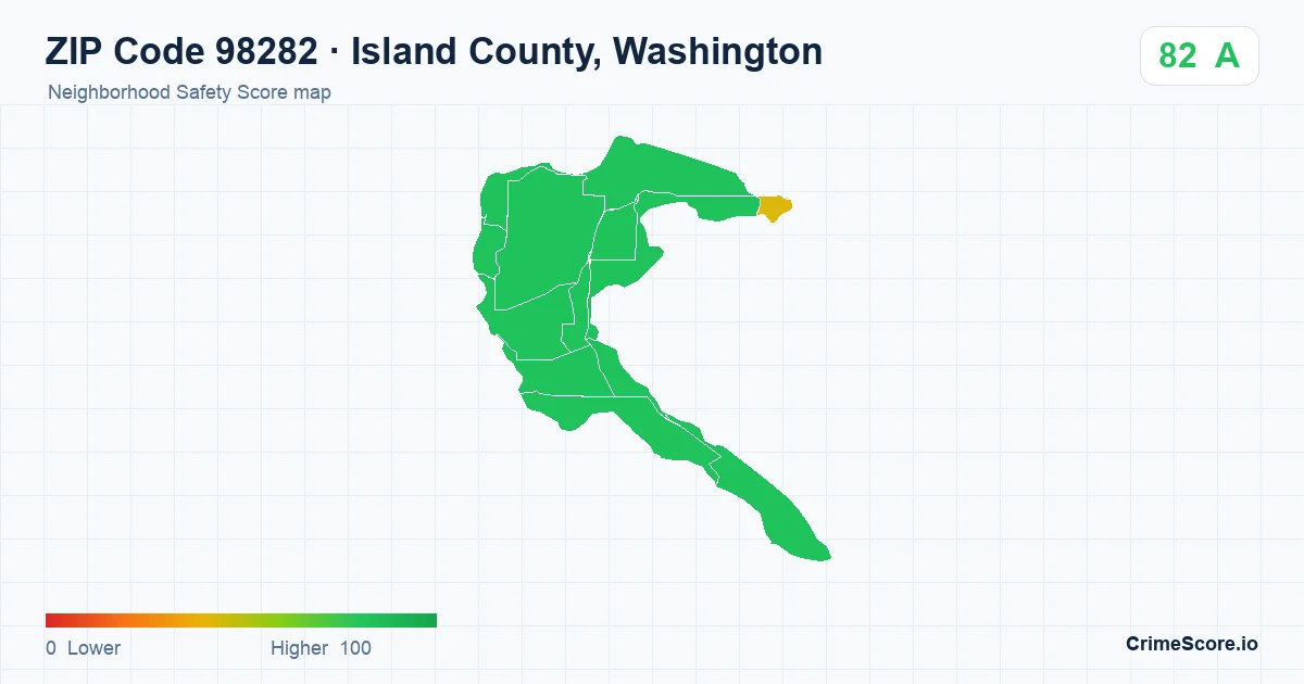 ZIP Code 98282 in Island County, Washington neighborhood Safety Score map