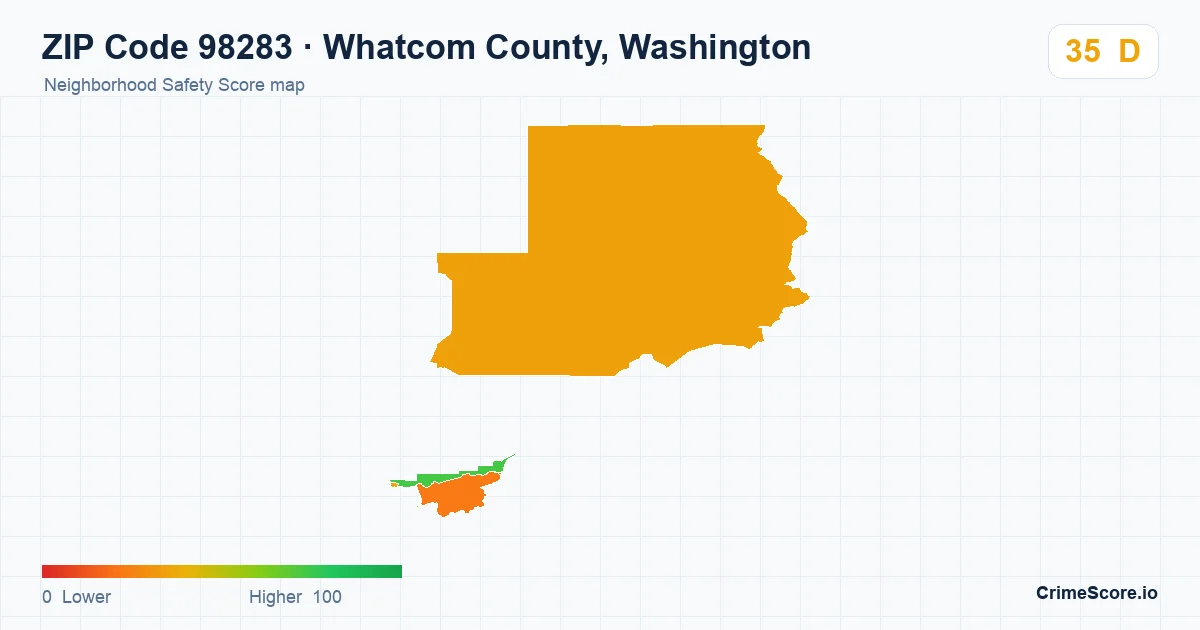 ZIP Code 98283 in Whatcom County, Washington neighborhood Safety Score map