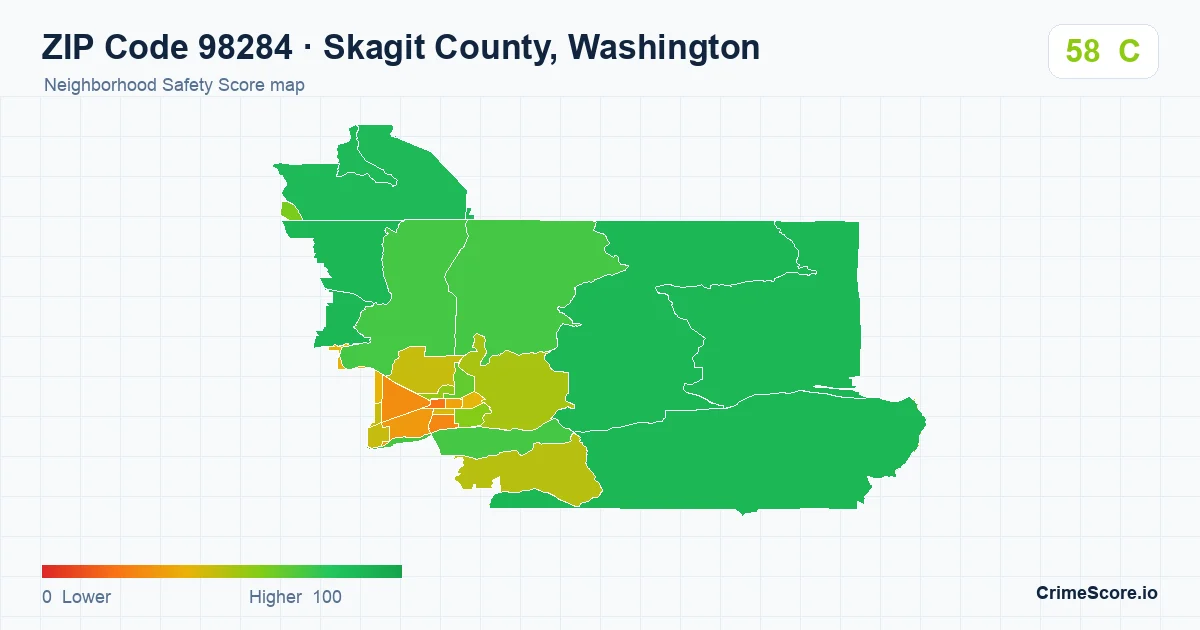 ZIP Code 98284 in Skagit County, Washington neighborhood Safety Score map