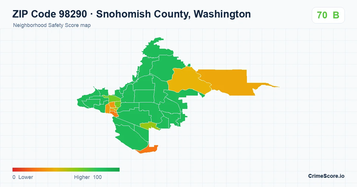 ZIP Code 98290 in Snohomish County, Washington neighborhood Safety Score map