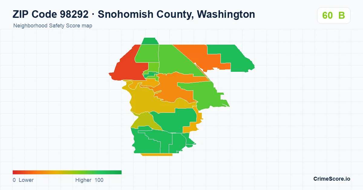 ZIP Code 98292 in Snohomish County, Washington neighborhood Safety Score map