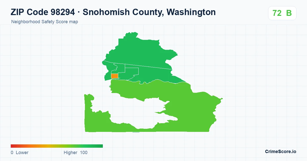ZIP Code 98294 in Snohomish County, Washington neighborhood Safety Score map