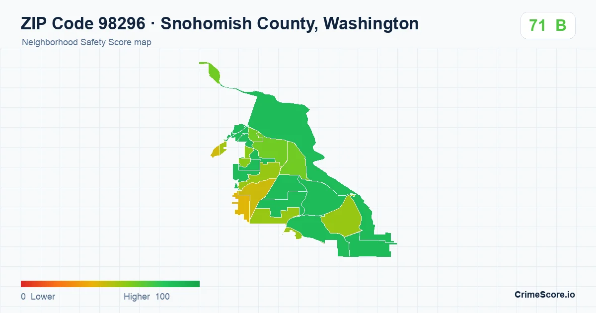 ZIP Code 98296 in Snohomish County, Washington neighborhood Safety Score map