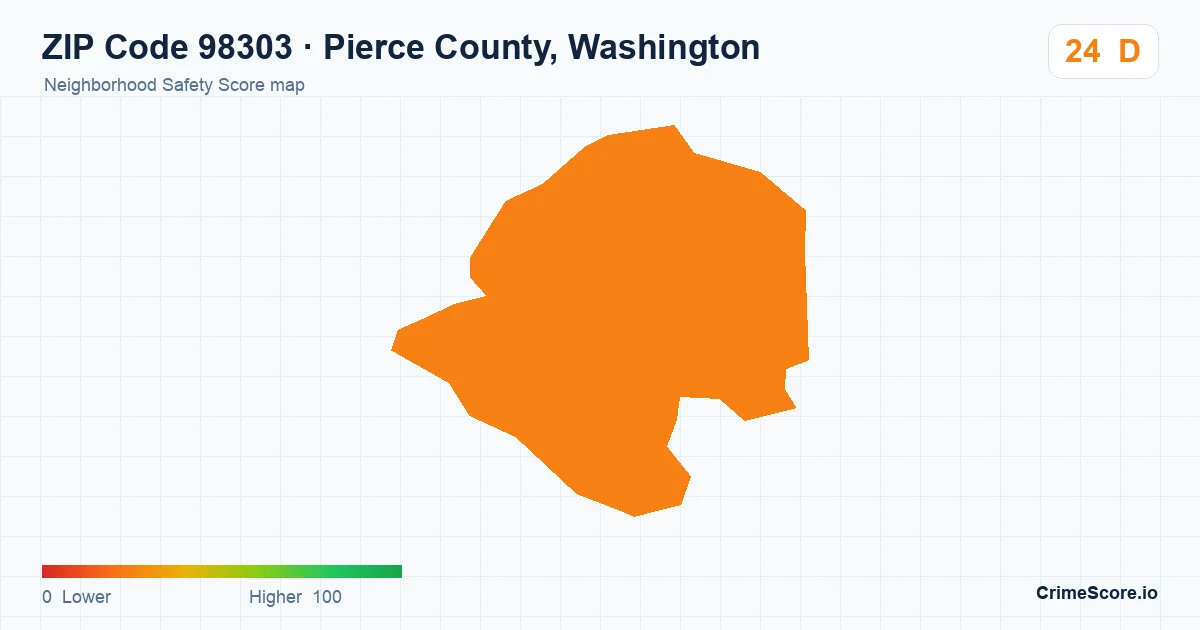 ZIP Code 98303 in Pierce County, Washington neighborhood Safety Score map