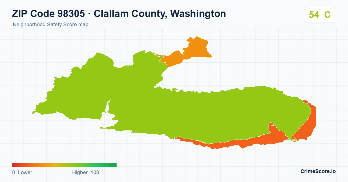 ZIP Code 98305 in Clallam County, Washington neighborhood Safety Score map