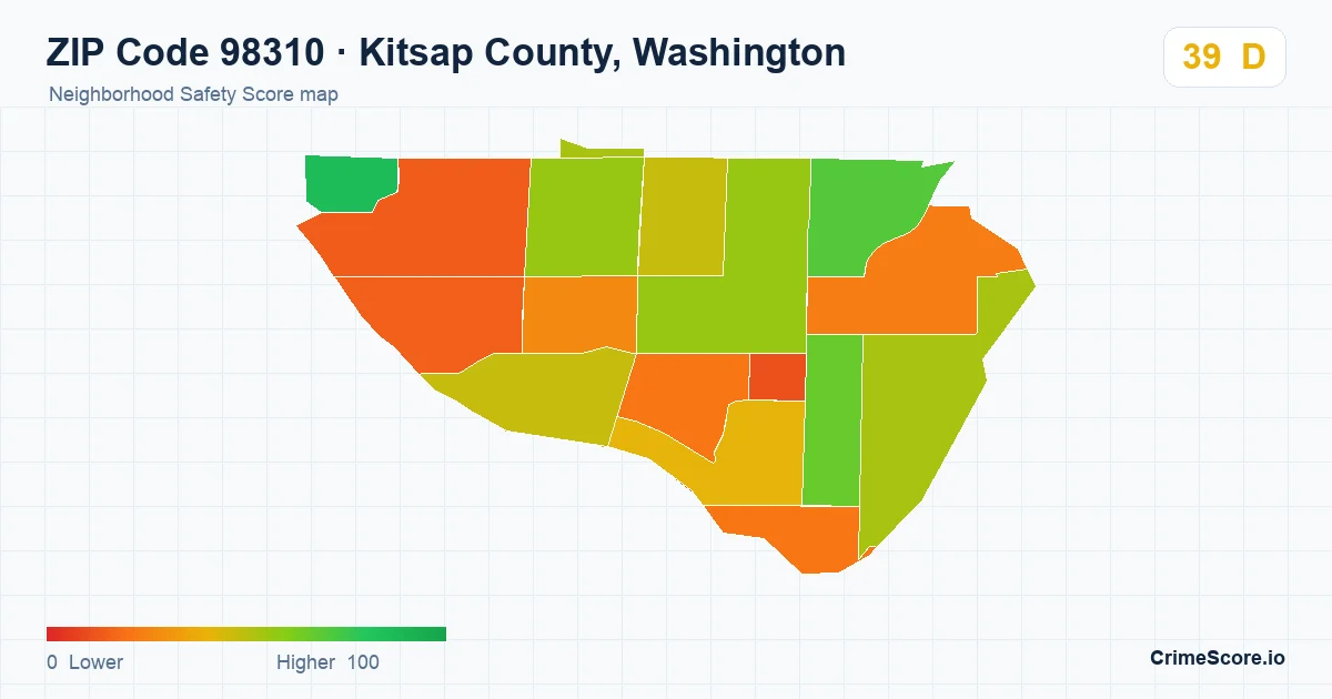 ZIP Code 98310 in Kitsap County, Washington neighborhood Safety Score map