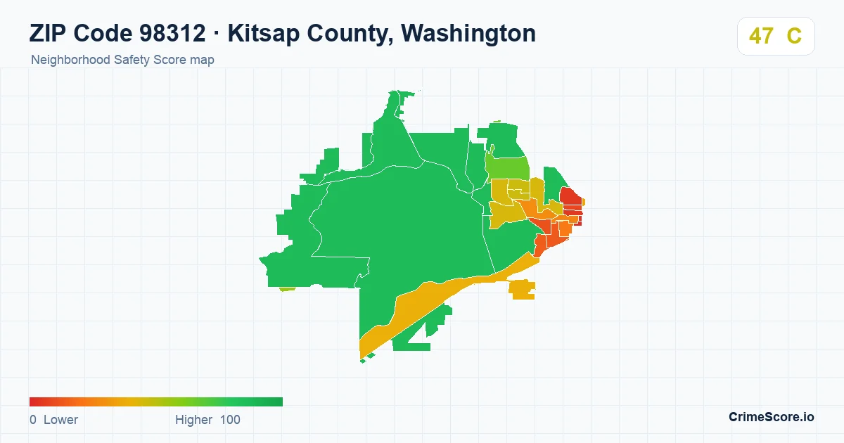 ZIP Code 98312 in Kitsap County, Washington neighborhood Safety Score map