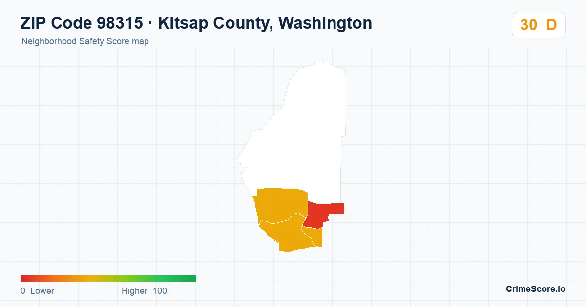 ZIP Code 98315 in Kitsap County, Washington neighborhood Safety Score map