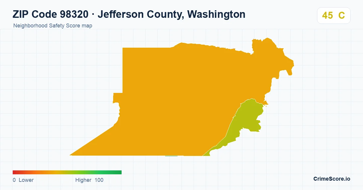 ZIP Code 98320 in Jefferson County, Washington neighborhood Safety Score map