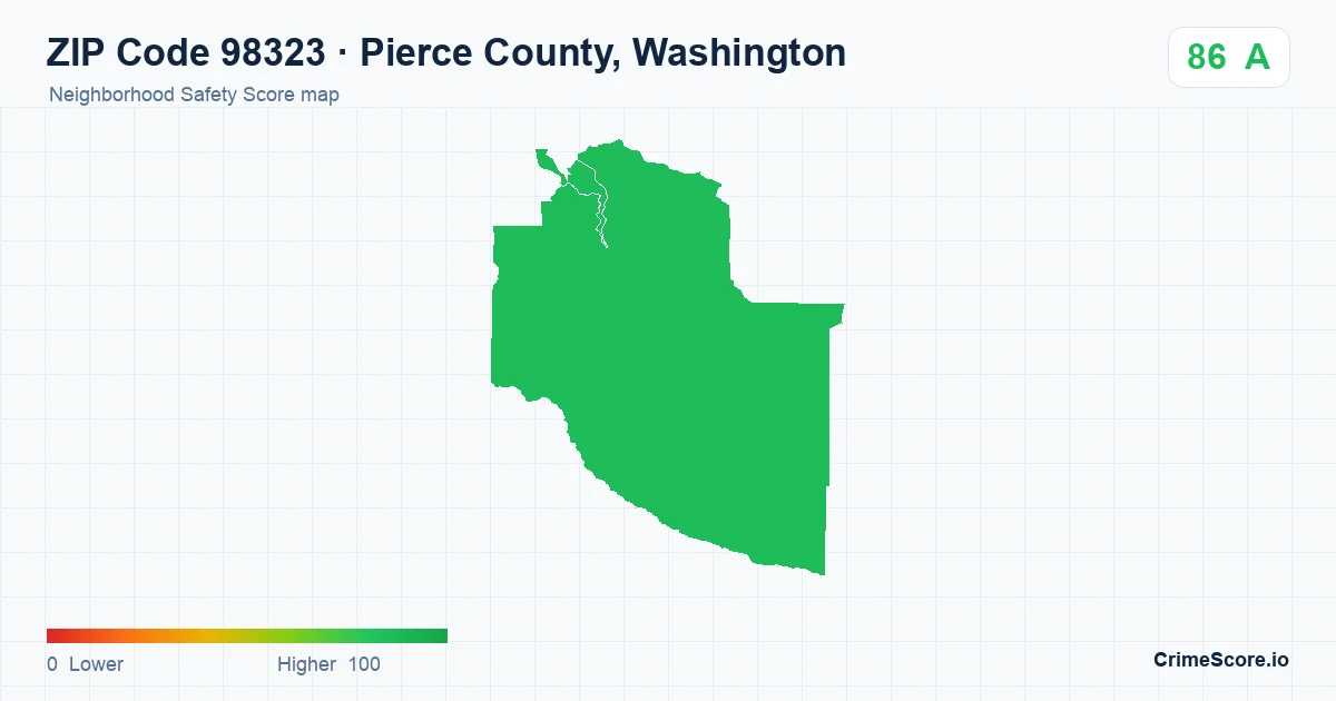 ZIP Code 98323 in Pierce County, Washington neighborhood Safety Score map