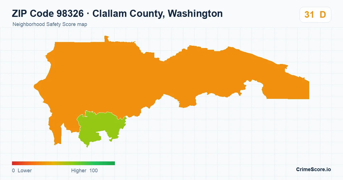 ZIP Code 98326 in Clallam County, Washington neighborhood Safety Score map