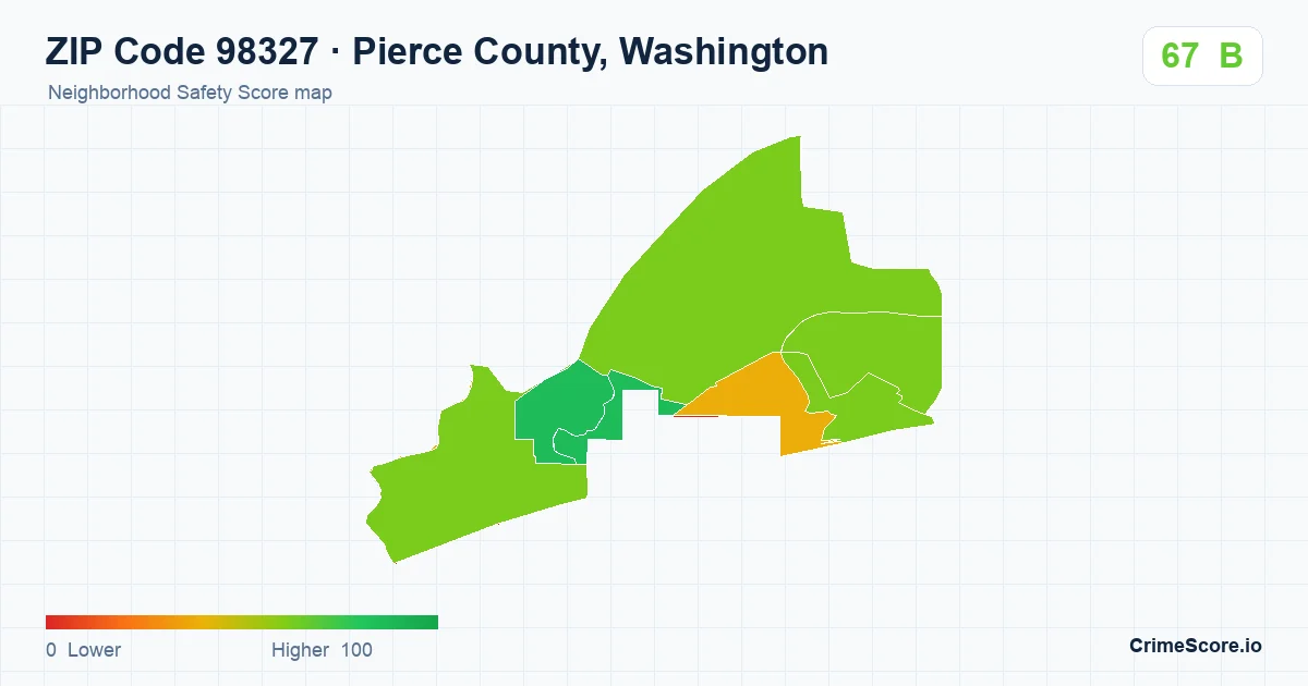 ZIP Code 98327 in Pierce County, Washington neighborhood Safety Score map