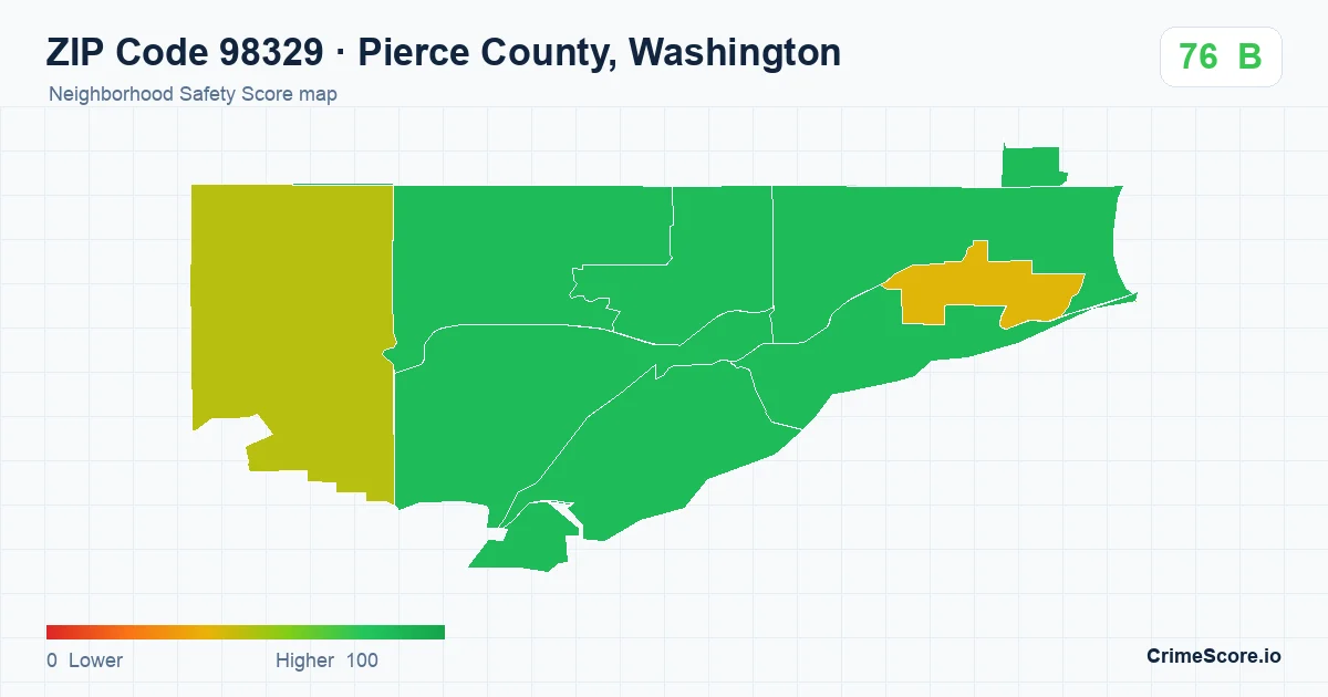 ZIP Code 98329 in Pierce County, Washington neighborhood Safety Score map