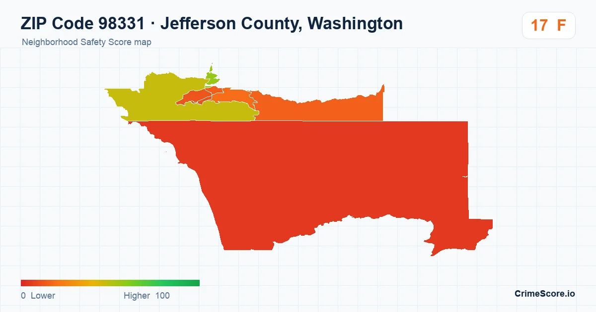 ZIP Code 98331 in Jefferson County, Washington neighborhood Safety Score map