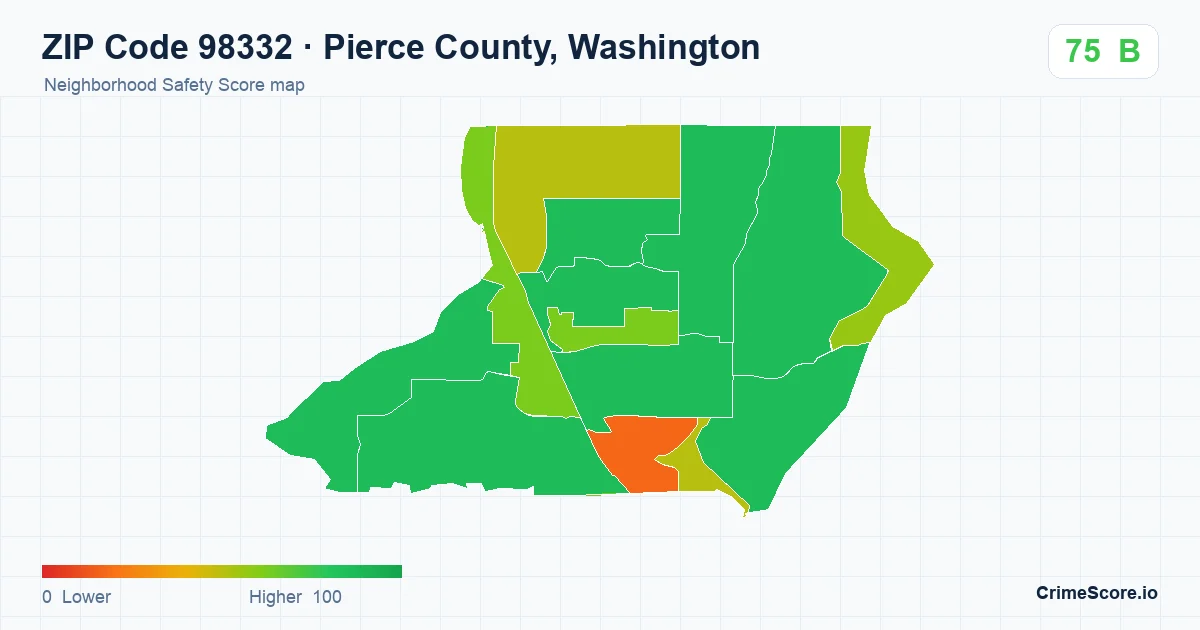 ZIP Code 98332 in Pierce County, Washington neighborhood Safety Score map