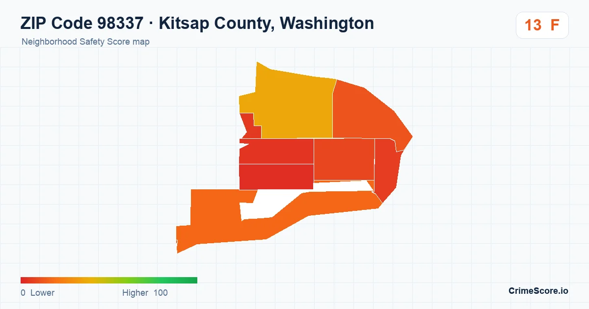 ZIP Code 98337 in Kitsap County, Washington neighborhood Safety Score map
