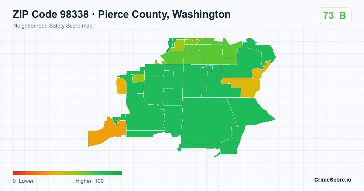 ZIP Code 98338 in Pierce County, Washington neighborhood Safety Score map