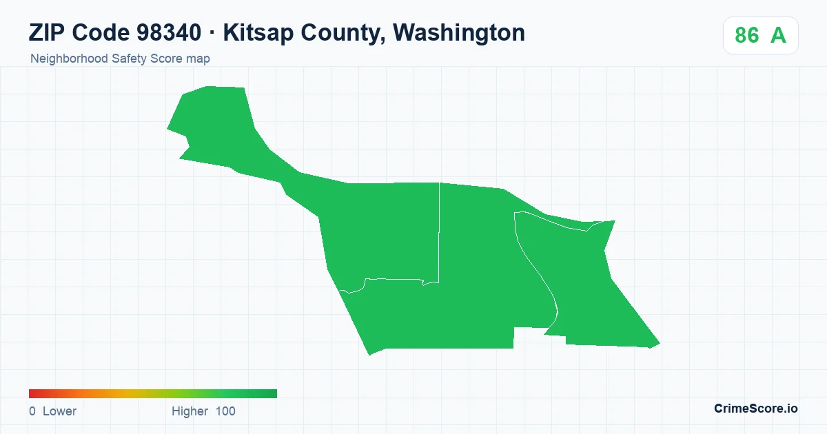 ZIP Code 98340 in Kitsap County, Washington neighborhood Safety Score map