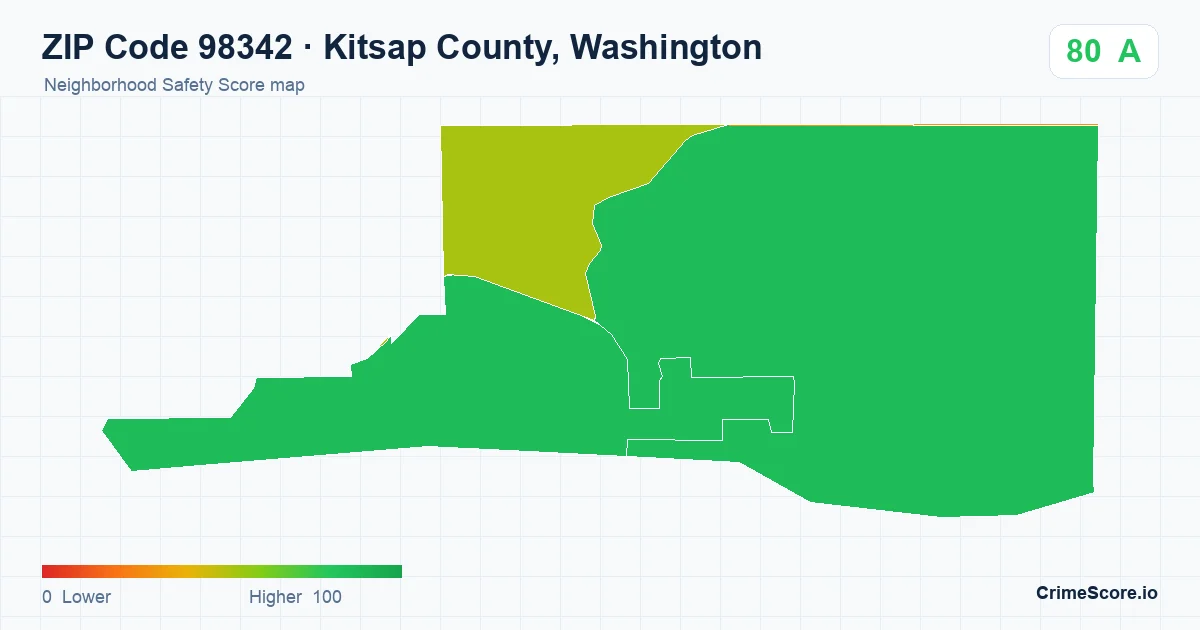 ZIP Code 98342 in Kitsap County, Washington neighborhood Safety Score map