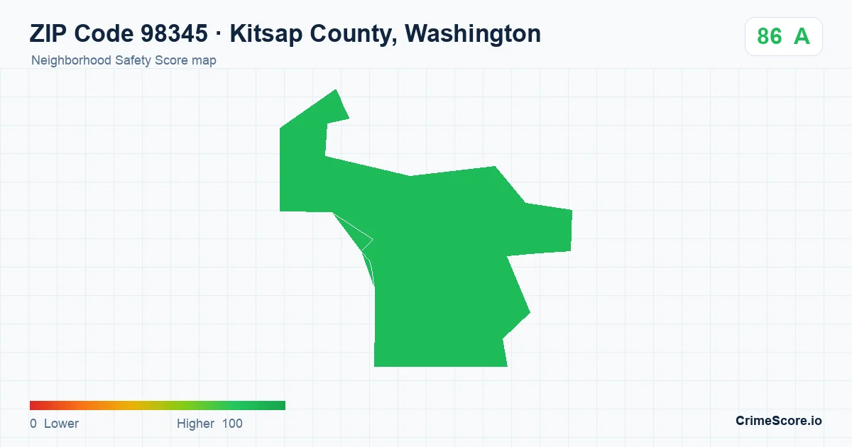 ZIP Code 98345 in Kitsap County, Washington neighborhood Safety Score map