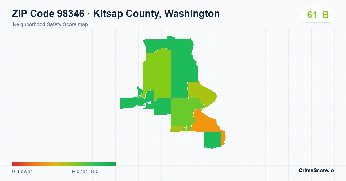 ZIP Code 98346 in Kitsap County, Washington neighborhood Safety Score map