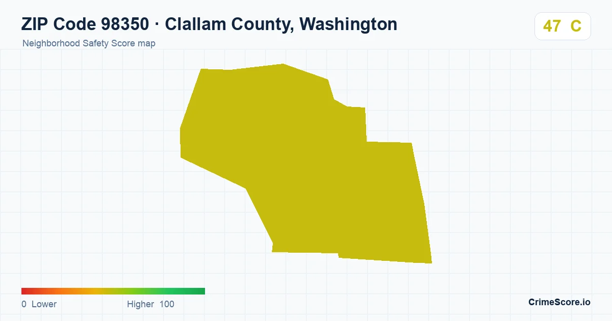 ZIP Code 98350 in Clallam County, Washington neighborhood Safety Score map