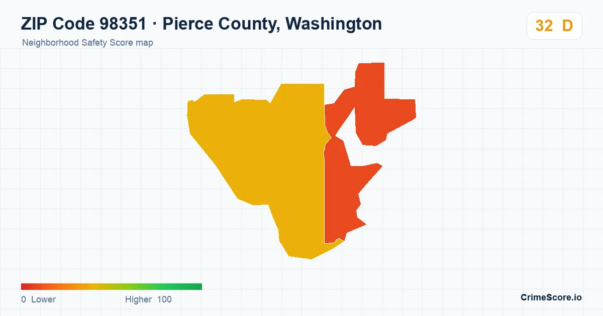 ZIP Code 98351 in Pierce County, Washington neighborhood Safety Score map