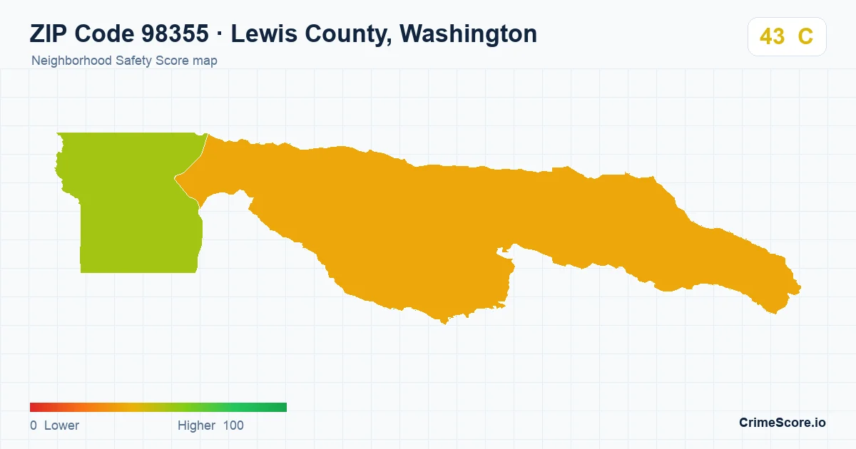 ZIP Code 98355 in Lewis County, Washington neighborhood Safety Score map