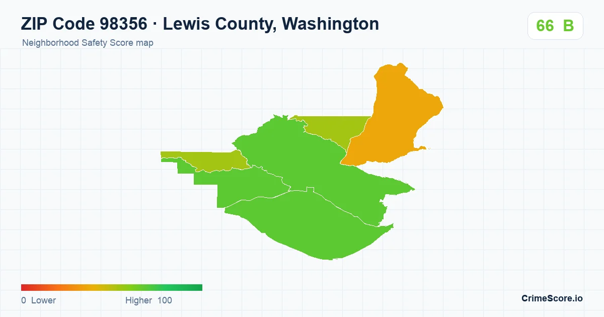 ZIP Code 98356 in Lewis County, Washington neighborhood Safety Score map