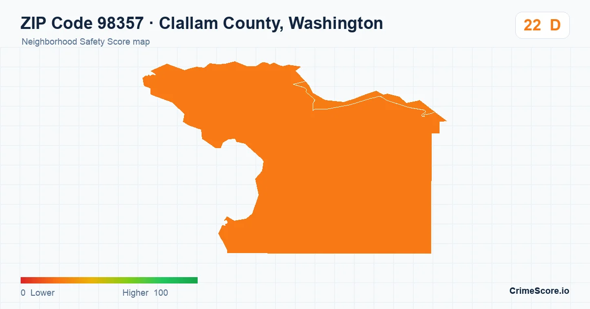 ZIP Code 98357 in Clallam County, Washington neighborhood Safety Score map