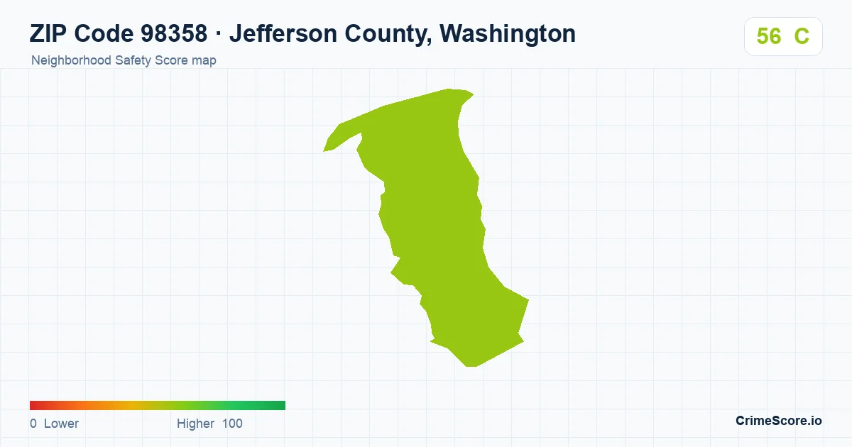 ZIP Code 98358 in Jefferson County, Washington neighborhood Safety Score map
