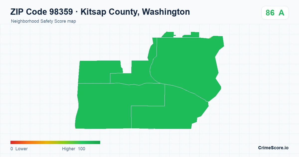 ZIP Code 98359 in Kitsap County, Washington neighborhood Safety Score map