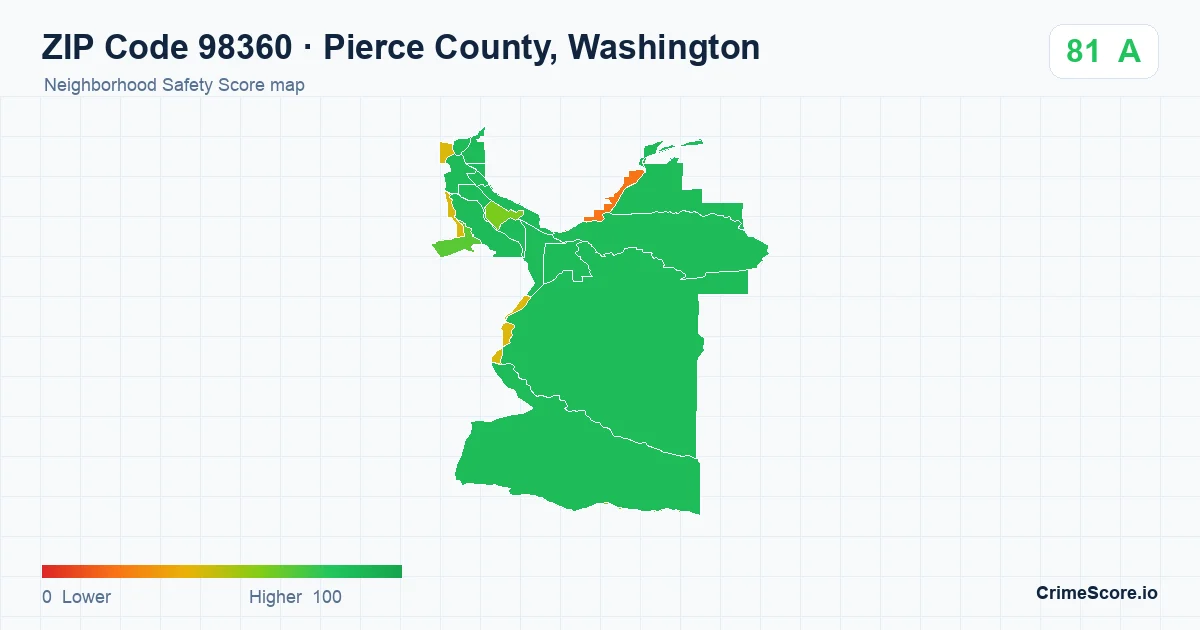 ZIP Code 98360 in Pierce County, Washington neighborhood Safety Score map
