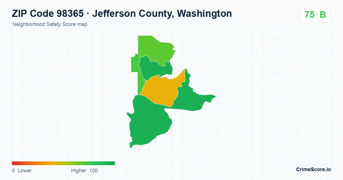 ZIP Code 98365 in Jefferson County, Washington neighborhood Safety Score map