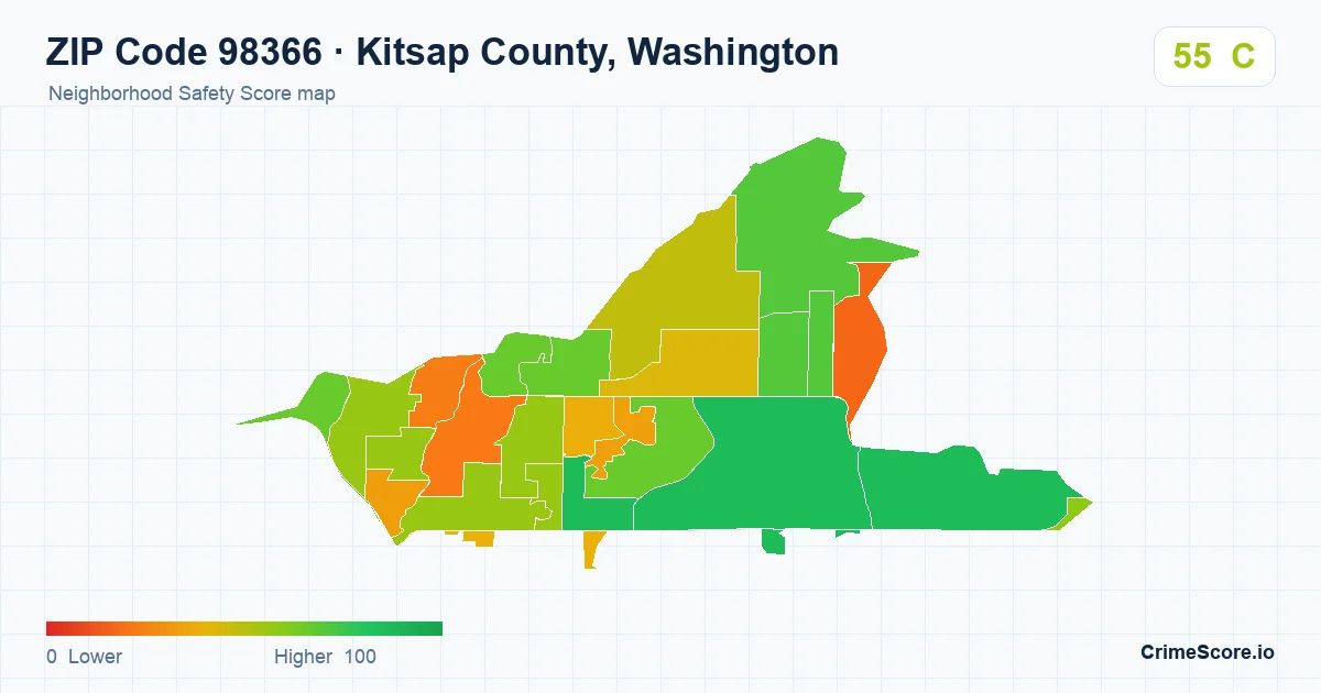ZIP Code 98366 in Kitsap County, Washington neighborhood Safety Score map