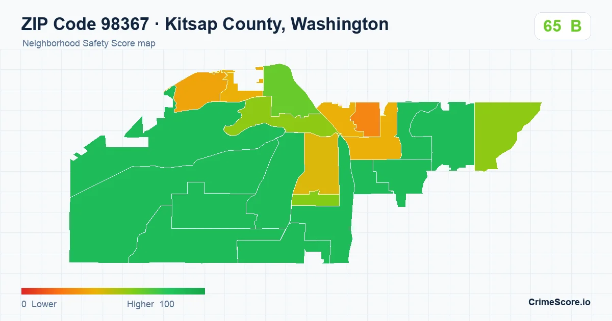 ZIP Code 98367 in Kitsap County, Washington neighborhood Safety Score map