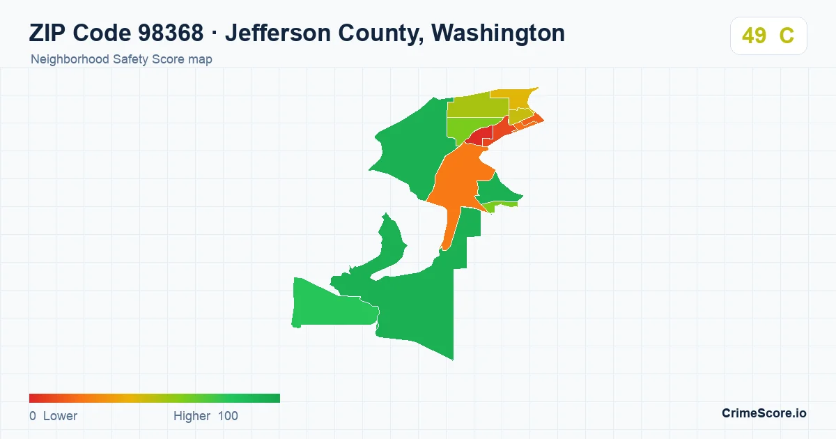 ZIP Code 98368 in Jefferson County, Washington neighborhood Safety Score map