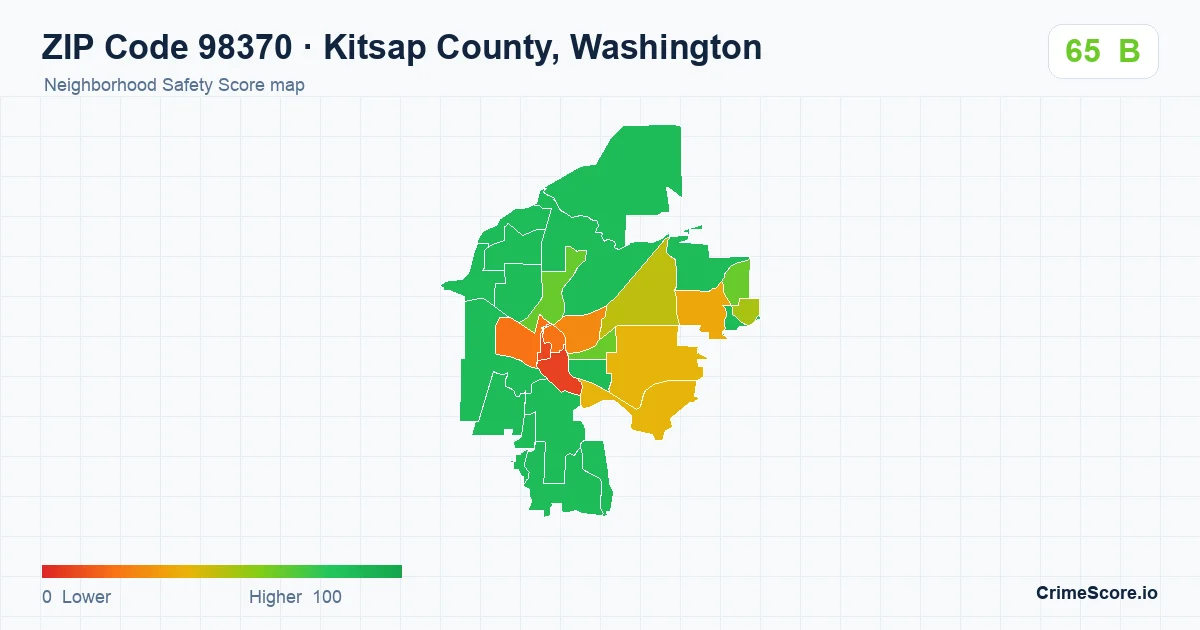 ZIP Code 98370 in Kitsap County, Washington neighborhood Safety Score map