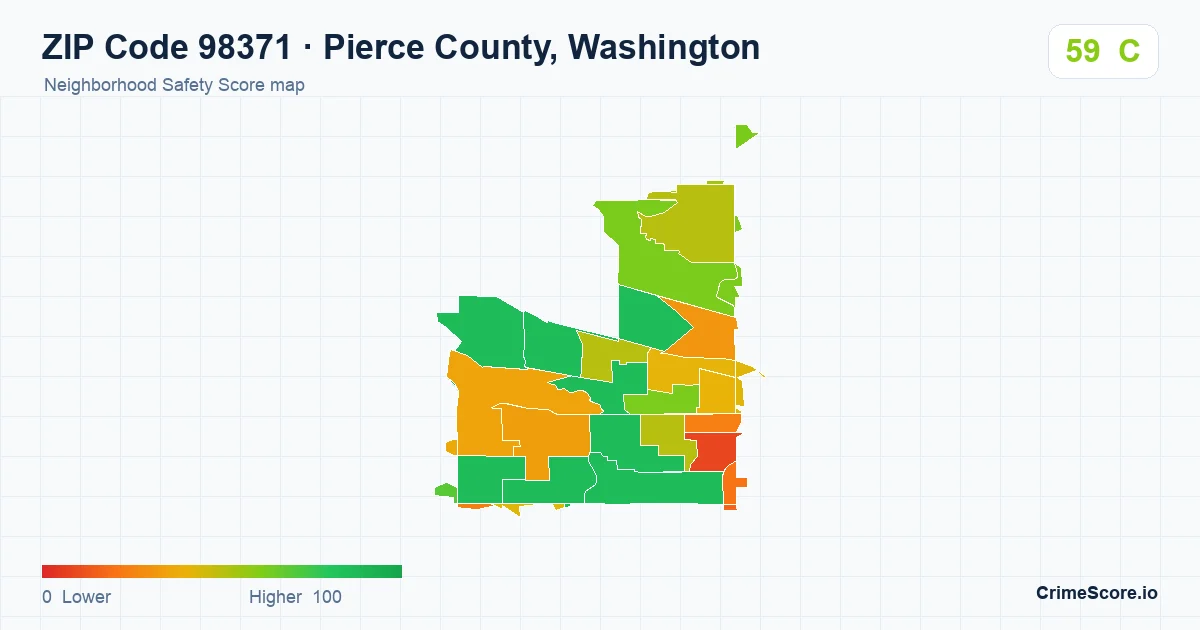 ZIP Code 98371 in Pierce County, Washington neighborhood Safety Score map