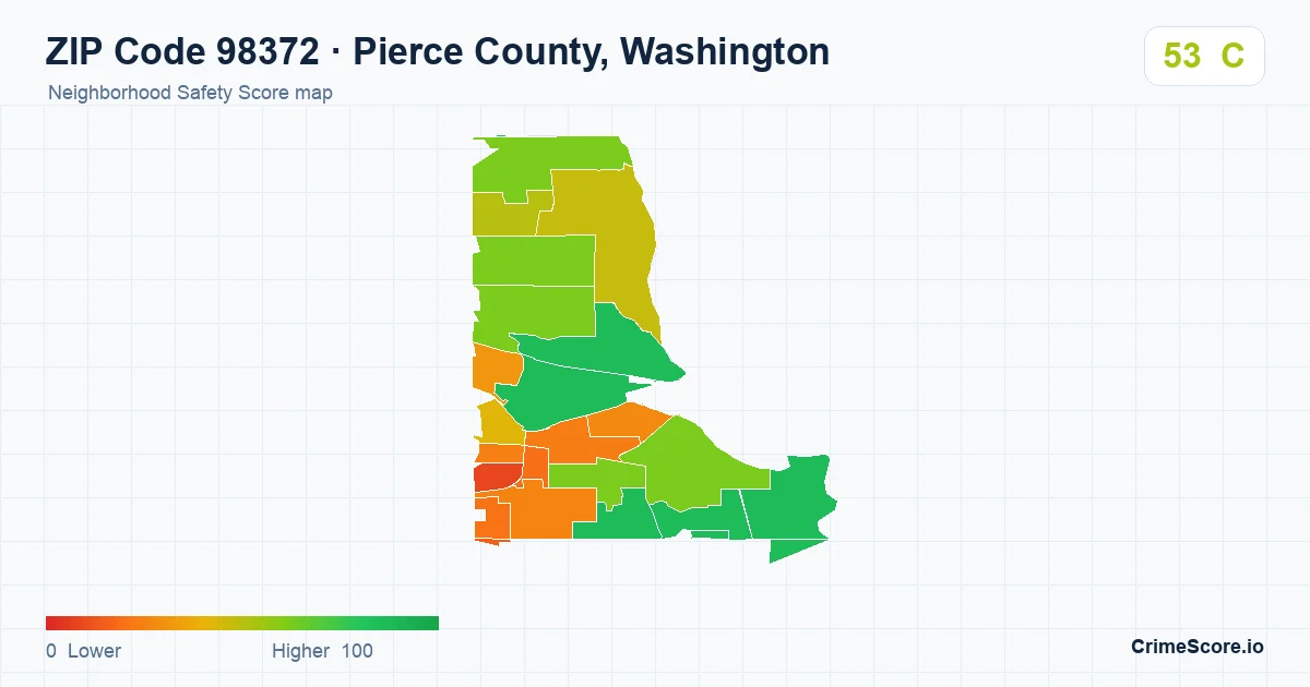 ZIP Code 98372 in Pierce County, Washington neighborhood Safety Score map