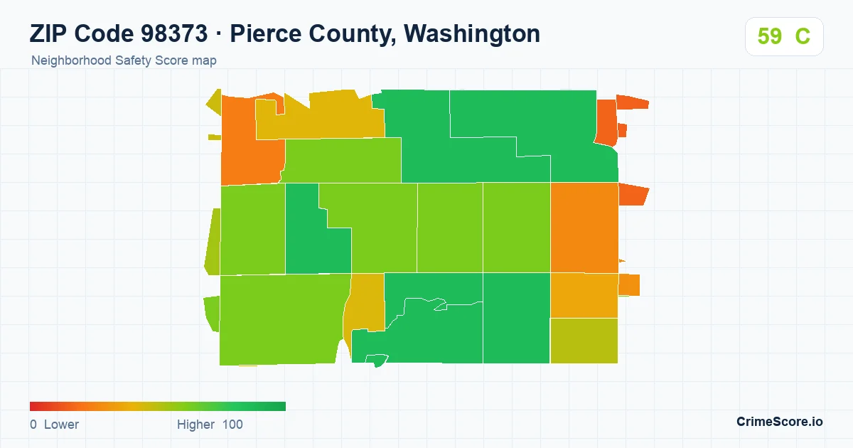 ZIP Code 98373 in Pierce County, Washington neighborhood Safety Score map