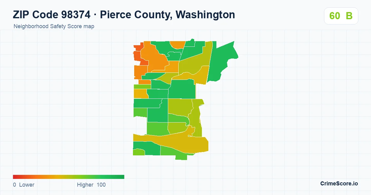 ZIP Code 98374 in Pierce County, Washington neighborhood Safety Score map