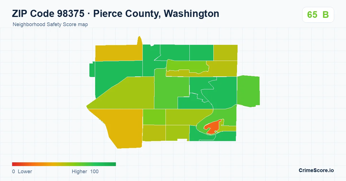 ZIP Code 98375 in Pierce County, Washington neighborhood Safety Score map