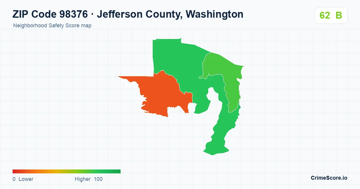 ZIP Code 98376 in Jefferson County, Washington neighborhood Safety Score map